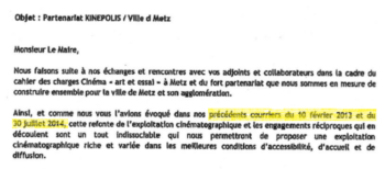 Document du cinéma d'Ars-sur-Moselle à propos du monopole Kinepolis à Metz