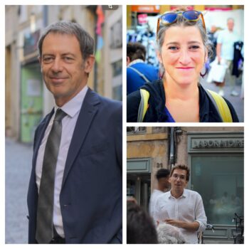 Bertrand Mertz (à gauche), représentant du Parti Socialiste, Jérémy Roques (en bas à droite), représentant Écologiste et Charlotte Leduc, co-représentante de LFI (en haut à droite) sont les visages de cette campagne à Metz pour les municipales à gauche.